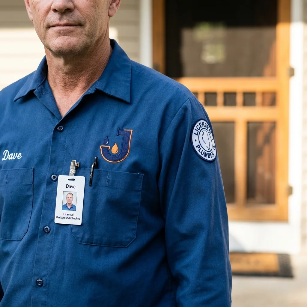 Licensed plumber showing ID badge in Traverse City, MI