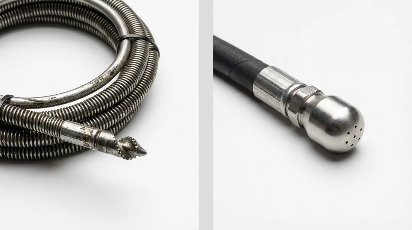 Drain snake cable and hydro jetting nozzle used for drain cleaning in Traverse City, MI
