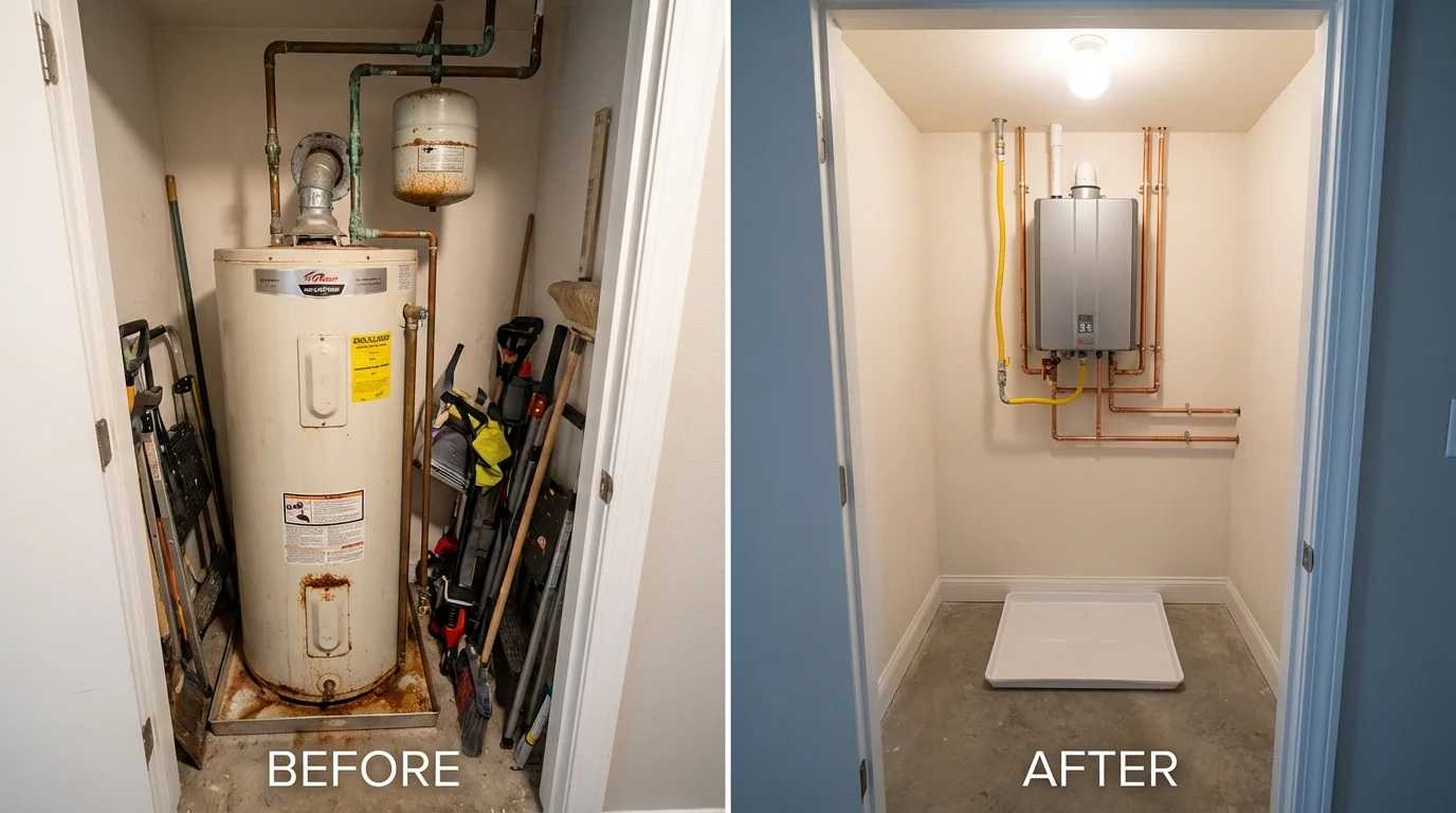 Tank water heater versus wall-mounted tankless unit comparison for Traverse City, MI homeowners